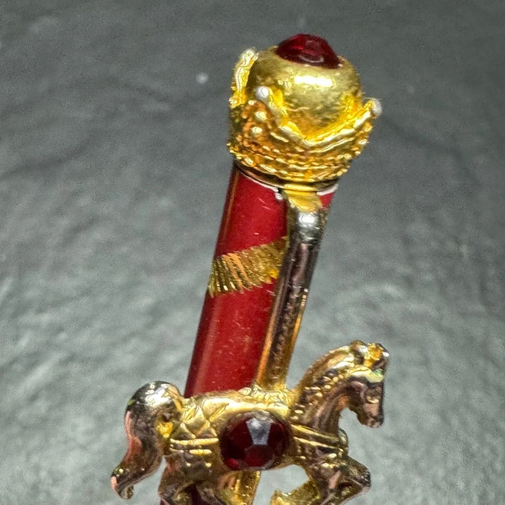Vintage Carousel Horse Ballpoint‎ Pen Red Gold Tone Carnival Gemstone Accents
